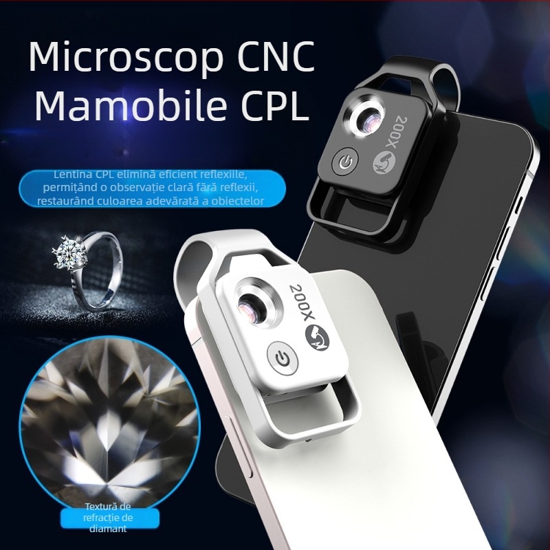 APEXEL ms002 Microscop pentru telefon mobil, mărire 200x, iluminare LED, lentil CPL, cameră HD portabilă pentru Apple iPhone