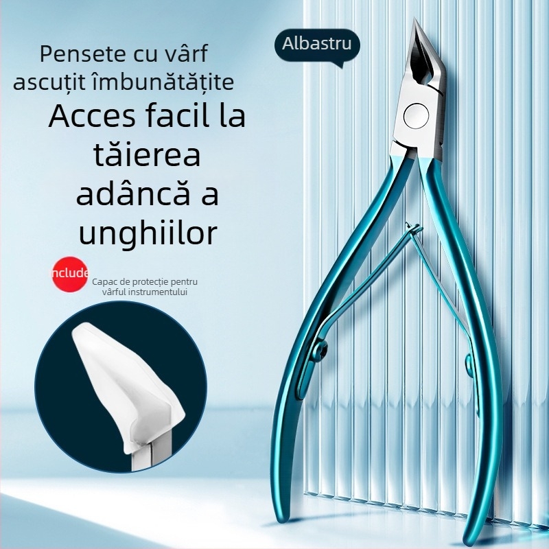 Clește de pedichiură din oțel inoxidabil, gură înclinată și vârf ascuțit, pentru unghii încarnate și îndepărtarea pielii moarte, design portabil cu gură plată