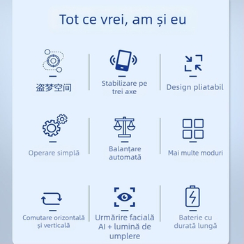 Gimbal cu trei axe, urmărire AI a feței, iluminare pentru filmare, suport pentru selfie, Bluetooth pentru VLOG