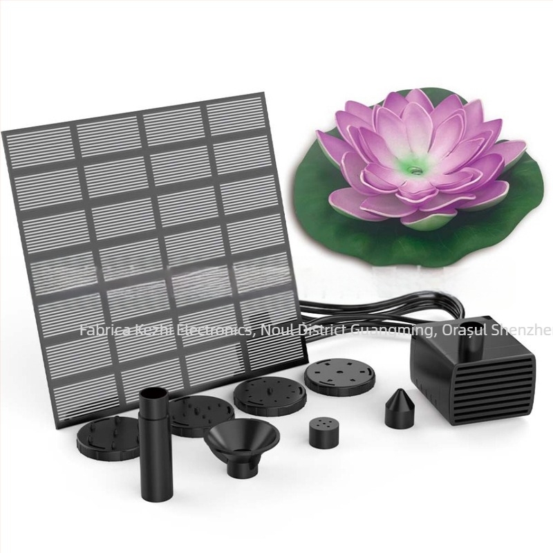 Set pompă de apă solară pentru fântână de grădină, cu design de lotus