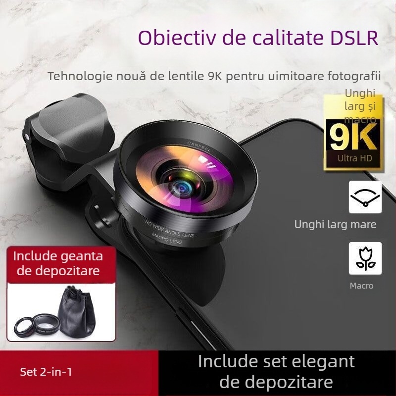 Lentilă pentru telefon 0.45x unghi larg, 15x macro, 2-in-1, fotografii HD, compatibil universal