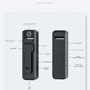 A8 HD Cameră infraroșu cu viziune de noapte pentru aplicarea legii, cu clips de prindere, înregistrare întâlniri, 1 MP, stocare TF, baterie 6 ore, ABS corp