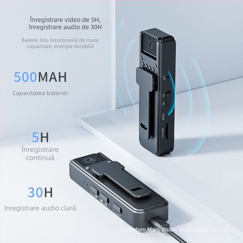 A8 HD Cameră infraroșu cu viziune de noapte pentru aplicarea legii, cu clips de prindere, înregistrare întâlniri, 1 MP, stocare TF, baterie 6 ore, ABS corp