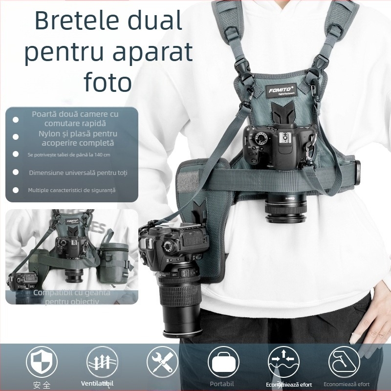 FOMITO MQ-MSP01 Curea dublă pentru cameră DSLR – Nylon/Bumbac, încărcare maximă 4 kg, compatibil cu toate camerele SLR