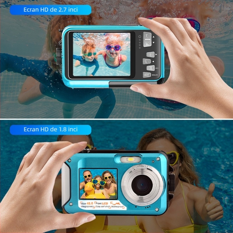 WP06 Cameră foto subacvatică digitală, 48MP, ecran LCD dual (1.8/2.7 inch), corp ABS, stocare pe card TF, baterie 3 ore