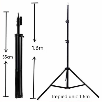 Trepied video metalic extensibil de 1,6 m și suport de iluminat pentru filmare, înălțime pliată 55 cm