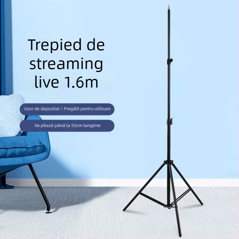 Trepied video metalic extensibil de 1,6 m și suport de iluminat pentru filmare, înălțime pliată 55 cm