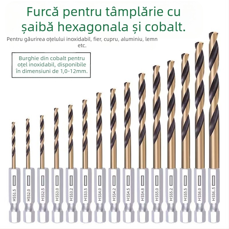 Set de 13 bucăți burghiu cu ax hexagonal, din oțel rapid, durabil și de înaltă calitate
