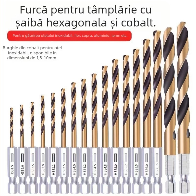 Set de 13 bucăți burghiu cu ax hexagonal, din oțel rapid, durabil și de înaltă calitate