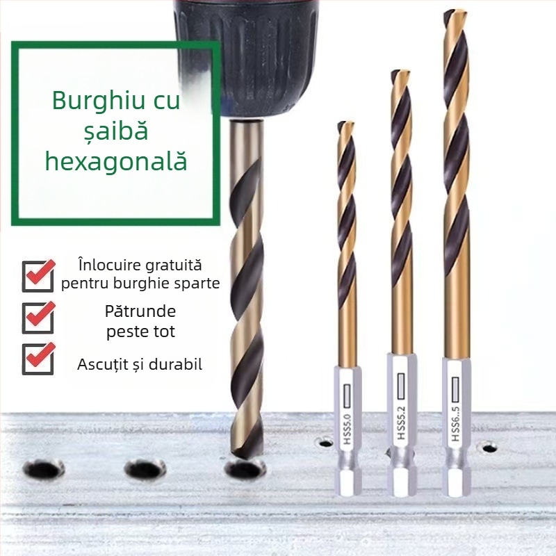 Set de 13 bucăți burghiu cu ax hexagonal, din oțel rapid, durabil și de înaltă calitate