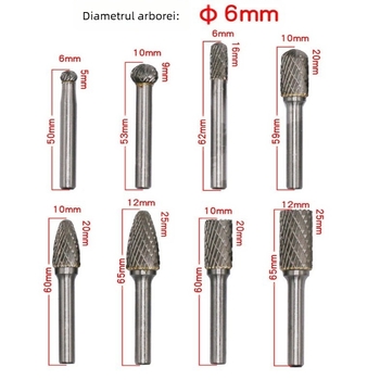 HP set capete de șlefuit din oțel tungsten (8 buc.) capete rotative de 60 mm, 8 tipuri, dinți dubli