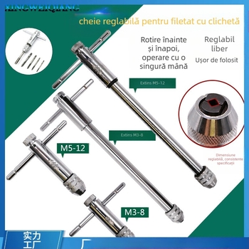 Cheie reglabilă cu racord pentru filetare M3–M8 și M5–M12, avans/înapoi, greutate 0.8 kg