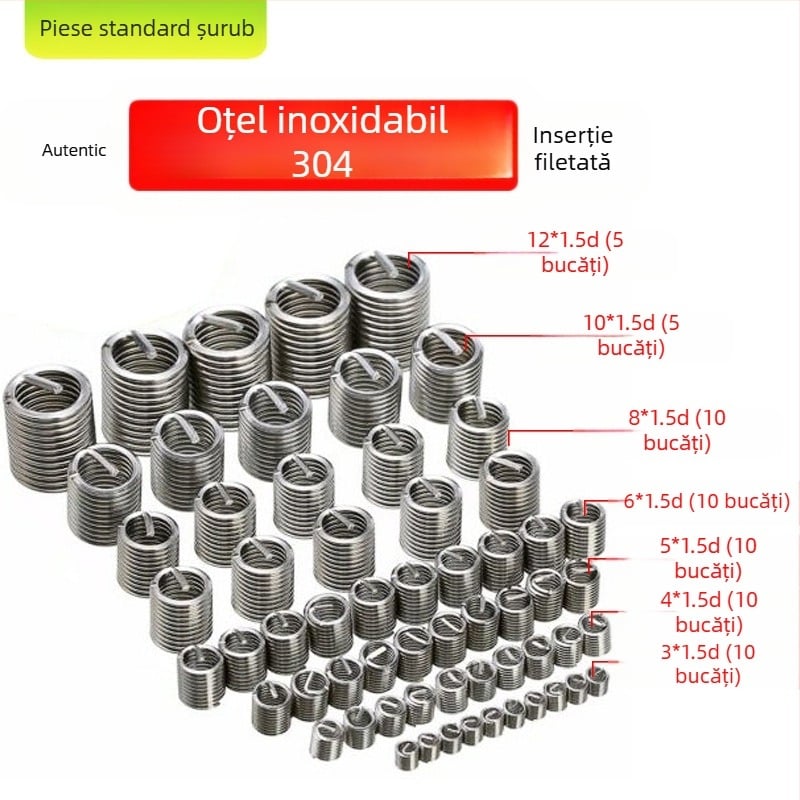 Set inserții filetate din oțel inoxidabil 304, M3×2D–M12×2D, conform standard ASME/ANSI B18.13.1M-2-2003