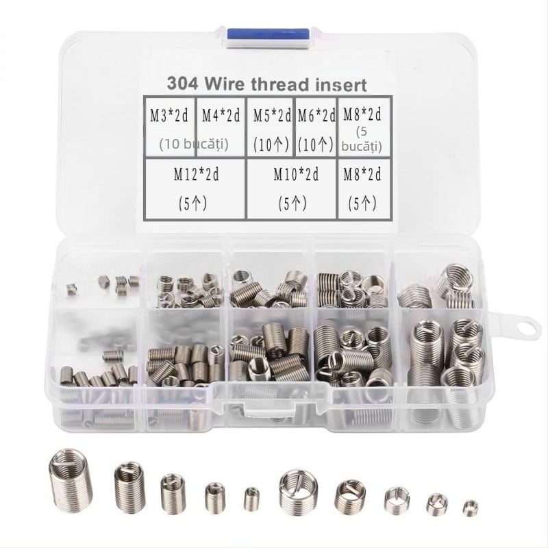 Set inserții filetate din oțel inoxidabil 304, M3×2D–M12×2D, conform standard ASME/ANSI B18.13.1M-2-2003