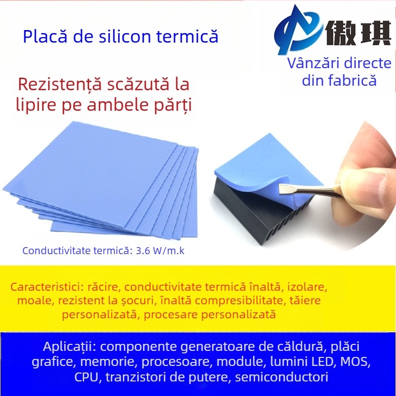 Padă de silicon termic cu umplutură de alumina pentru răcire electronică – UL-94V0, -40 la 220°C, conductivitate termică înaltă, procesare personalizabilă