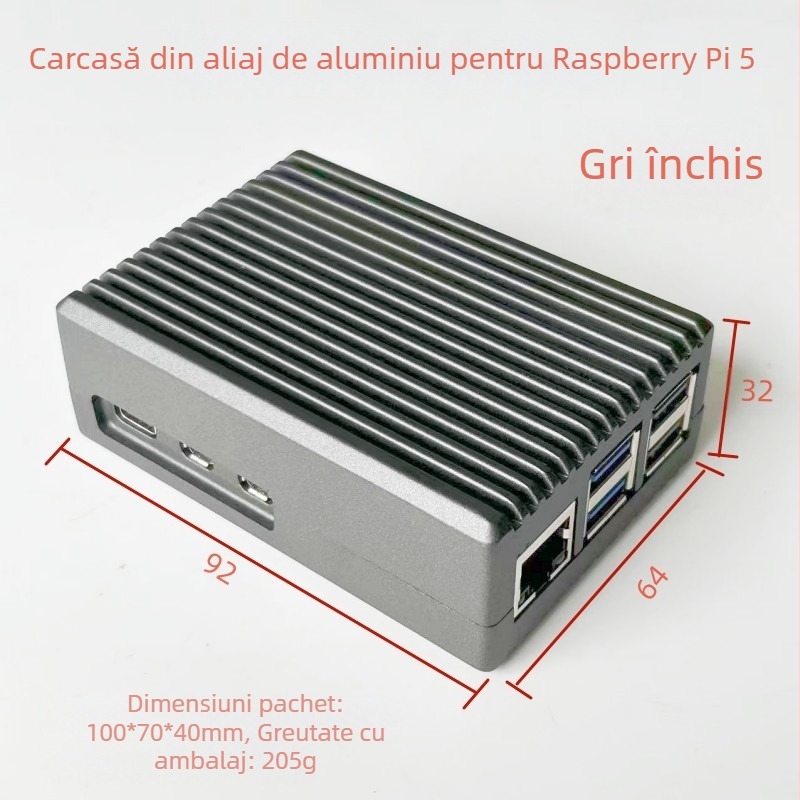 Carcasă de răcire pentru Raspberry Pi 5 din aliaj de aluminiu (Material: aliaj de aluminiu; Răcire: pasivă; Model: a 5-a generație a carcasei de răcire; Brand: SYS)
