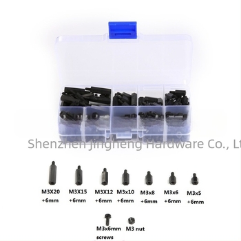 Set șuruburi și piulițe M3 din nailon, cu coloane izolatoare, ambalat într-o cutie