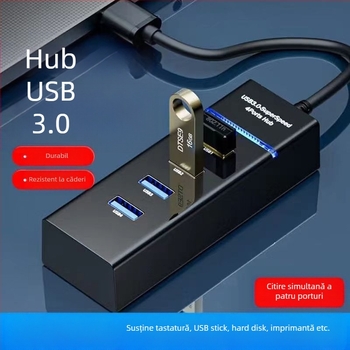 Hub USB 3.0 cu 4 porturi, alimentat prin USB (bus-powered), 5 Gbps, cablu de 30 cm, model T60