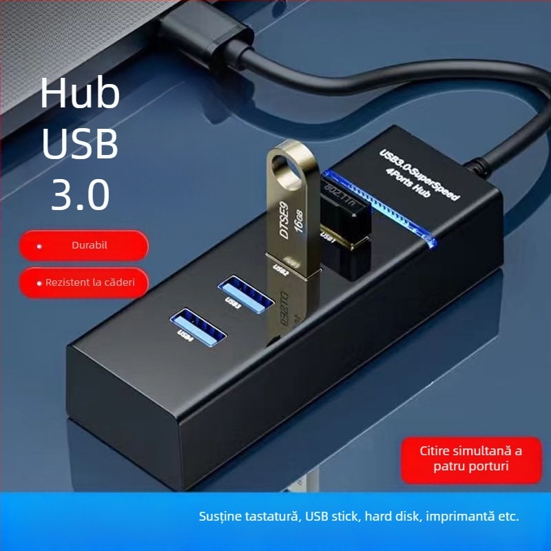 Hub USB 3.0 cu 4 porturi, alimentat prin USB (bus-powered), 5 Gbps, cablu de 30 cm, model T60