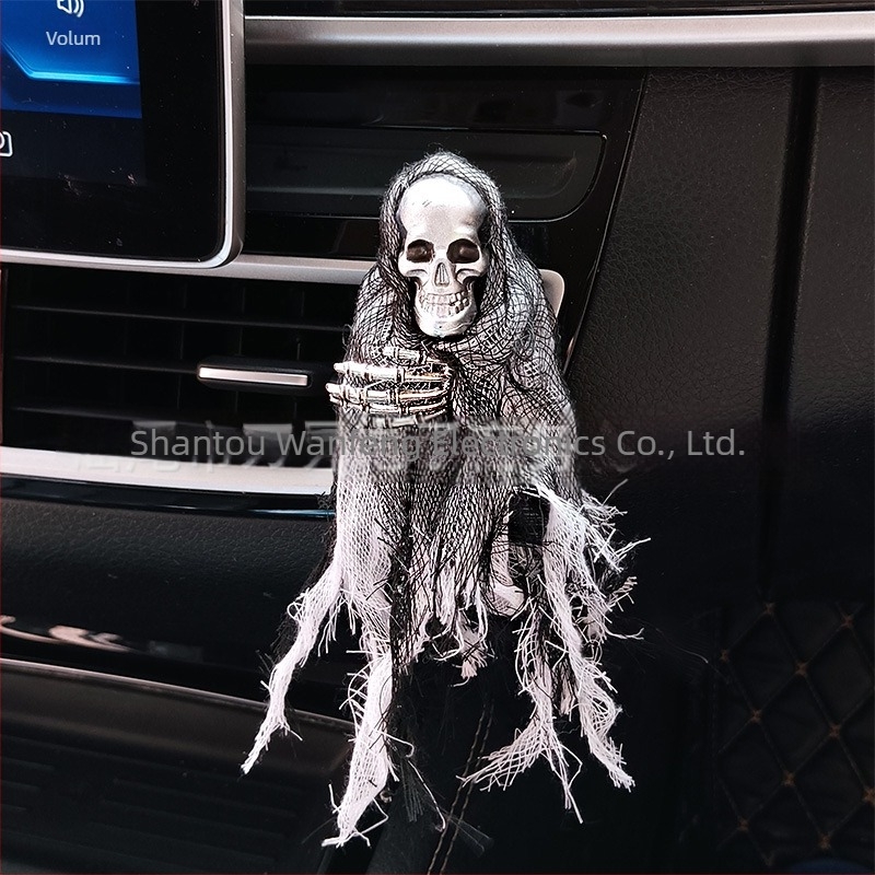 Tabletă de parfum pentru mașină, cu motiv craniu de Halloween, clips pentru aer, parfum floral, conținut sub 5 ml, volatilizare 1-15 zile