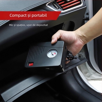 Pompa mini de umflat pneuri pentru mașini, biciclete și vehicule electrice — 12V DC, ≤80W, 35 L/min, cilindru unic