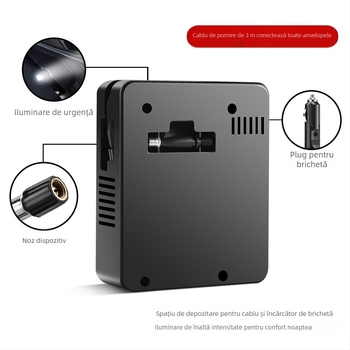 Pompa mini de umflat pneuri pentru mașini, biciclete și vehicule electrice — 12V DC, ≤80W, 35 L/min, cilindru unic