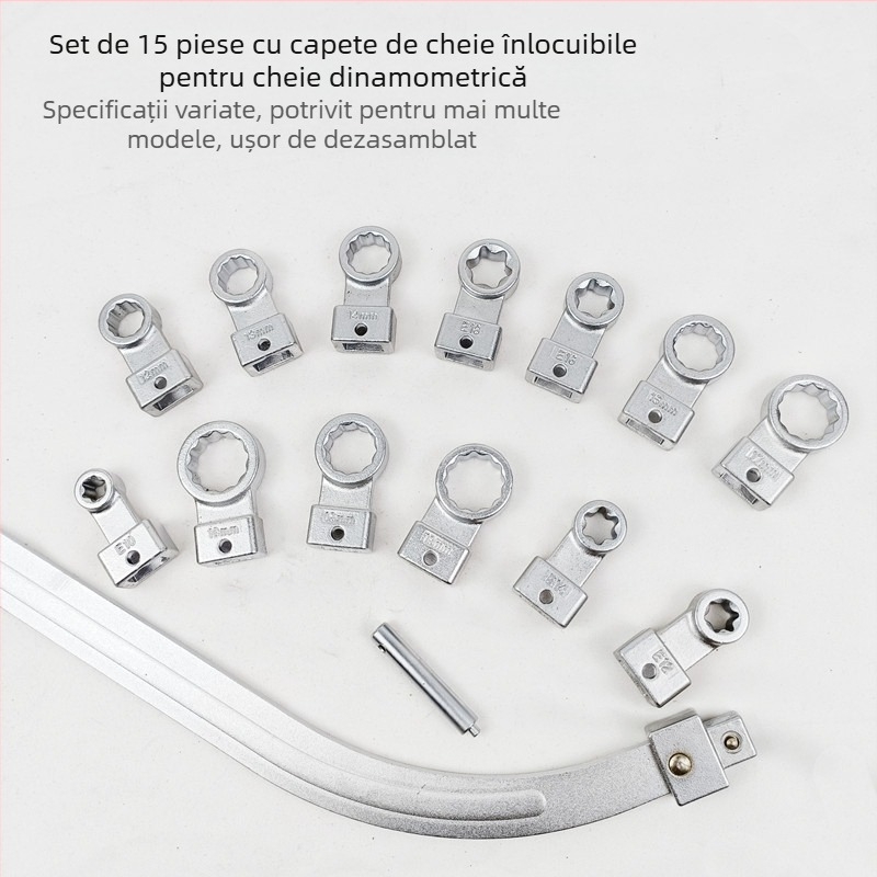 Cheie de curea, set de 15 piese cu capete interschimbabile, finisaj cromat, oțel crom-vanadiu, Greutate 1.7