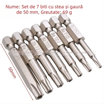 Set de 7 bituri Torx, magnetice, din oțel S2 pentru unelte