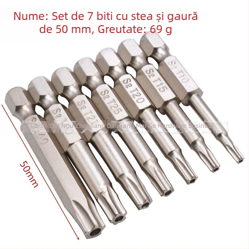 Set de 7 bituri Torx, magnetice, din oțel S2 pentru unelte