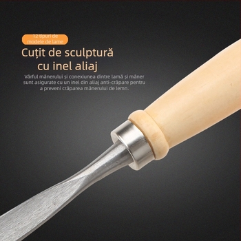 Set de unelte pentru sculptură în lemn – 12 piese, cuțite și dalte pentru cioplire, sculptură rădăcină făcută manual, unelte de prelucrare a lemnului