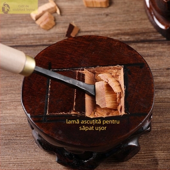 Unelte pentru sculptură în lemn, set handmade cu tăieturi pentru lingură și plăci, cap rotunjit, lamă circulară