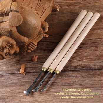 Unelte pentru sculptură în lemn, set handmade cu tăieturi pentru lingură și plăci, cap rotunjit, lamă circulară