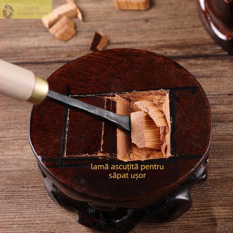 Unelte pentru sculptură în lemn, set handmade cu tăieturi pentru lingură și plăci, cap rotunjit, lamă circulară