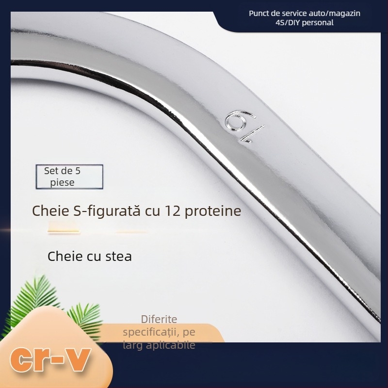 Musen Hall set Plum wrench de 5 piese, cu capete în formă S, plăci în formă de U și C, mânere curbate, chei hex bidirecționale; material: oțel crom-vanadiu, finisaj cromat lucios