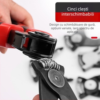 Cinci în unu: set de clește cu capete interschimbabile pentru dezizolarea, ruperea și tăierea firelor, oțel unelte, greutate 0.9