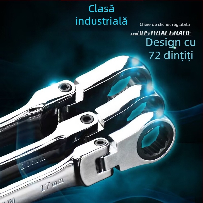 Cheie cu ratchet, cap pivoteant, 72 dinți, direcție dublă, ax hex intern