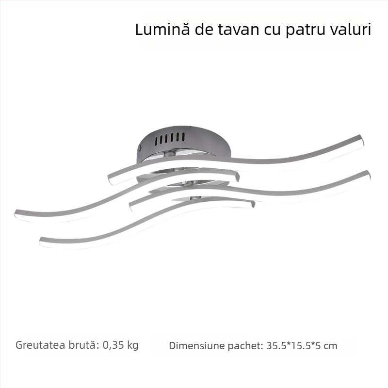 LED plafon cu patru valuri pentru living și dormitor, design modern minimalist, corp din aluminiu, 85–265V, CRI ≥90, acoperă 10–15㎡