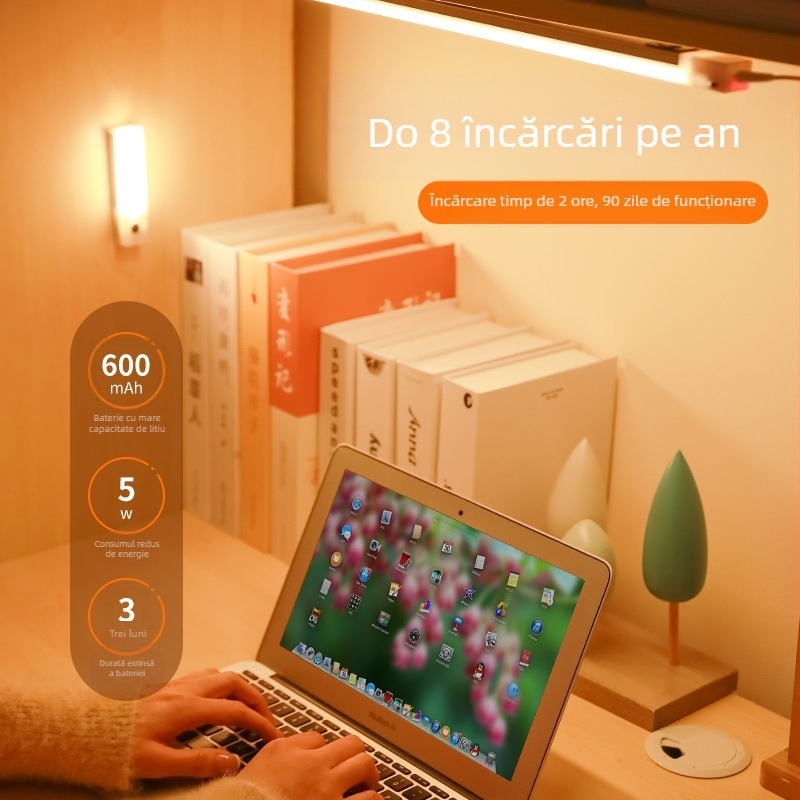 Lampă de noapte LED cu senzor inteligent, pentru interior (dormitor, garderobă), bandă de iluminare ambient, model RY-200