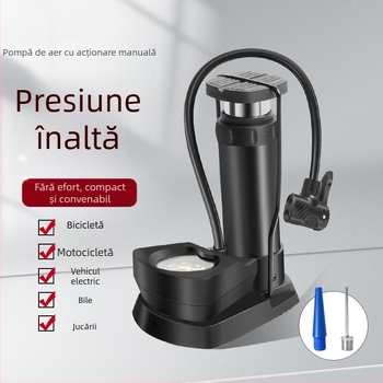 Pompă de picior pentru autoturisme, biciclete, motociclete și vehicule electrice — înaltă presiune, cilindru unic, debit aer 25 L/min, manometru