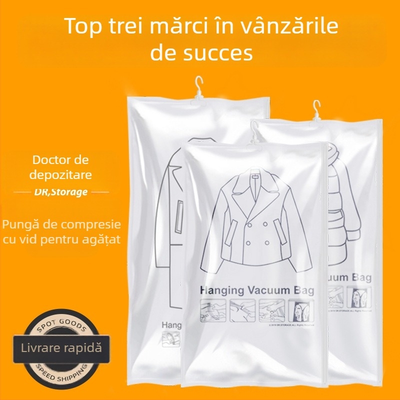Geantă de depozitare cu vid, de tip atârnat, pentru haine cu puf acasă – PA+PE, model SNGG001, fără pompă