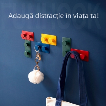 Cârlig de perete cu adeziv, cârlig dublu, ABS, montaj fără găuri; pentru baie, dormitor și hol; capacitate până la 3 kg; set de 4 buc.