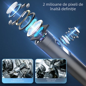 Endoscop cu două lentile pentru reparații auto și conducte industriale, model W300, sondă 5.5 mm, lungime de lucru 1000 mm, IP67 impermeabil, unghi de vizualizare 68°