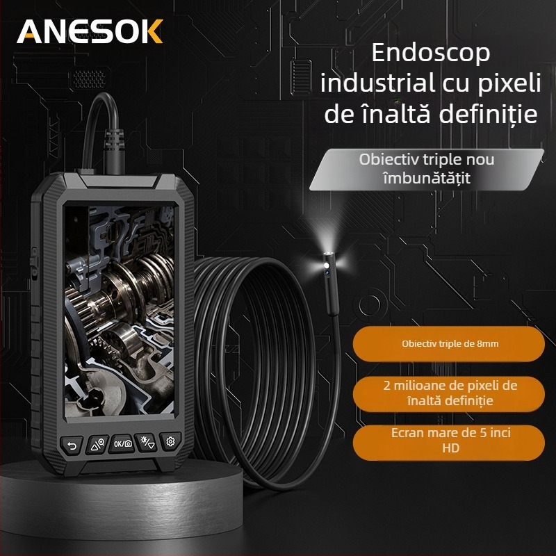 Endoscop industrial portabil cu ecran pentru inspectarea conductelor de climatizare — sondă 8, lungime de lucru 1000, unghi de vizualizare 178°, iluminare LED, pixeli 200w