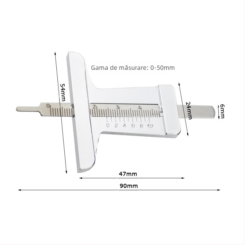 Riglă de adâncime a profilului anvelopei cu vernier, 0–50 mm, oțel inoxidabil