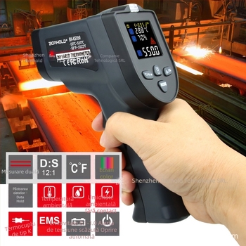 Termometru infraroșu cu termocuplă tip K, portabil, ecran LCD, baterie 9V, timp de răspuns 500 ms