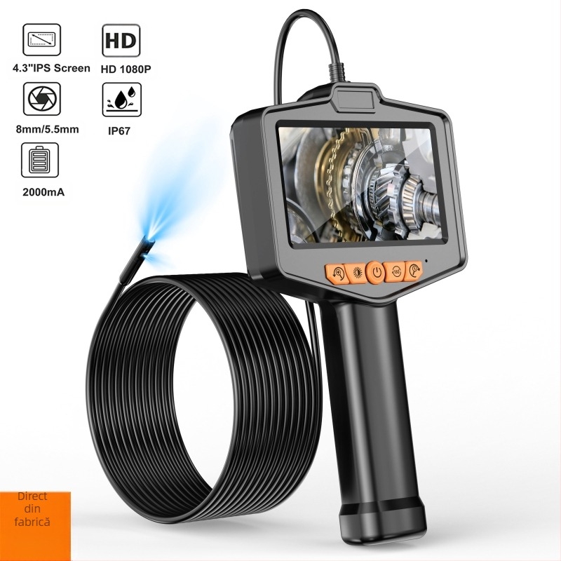 Endoscop industrial portabil cu ecran HD de 4,3 inch și lentilă de 8 mm (IP67 • 1080p • 2000mAh • 3–4 h)