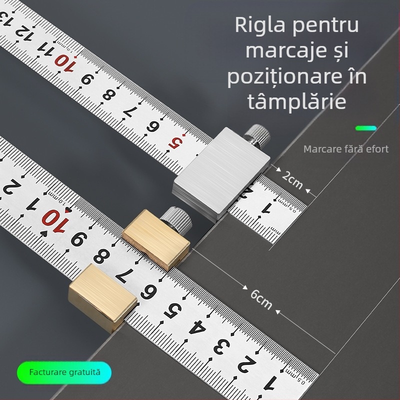 Ruletă din oțel cu bloc de poziționare pentru tâmplărie - Bunter, 300 mm, locator pentru marcaj