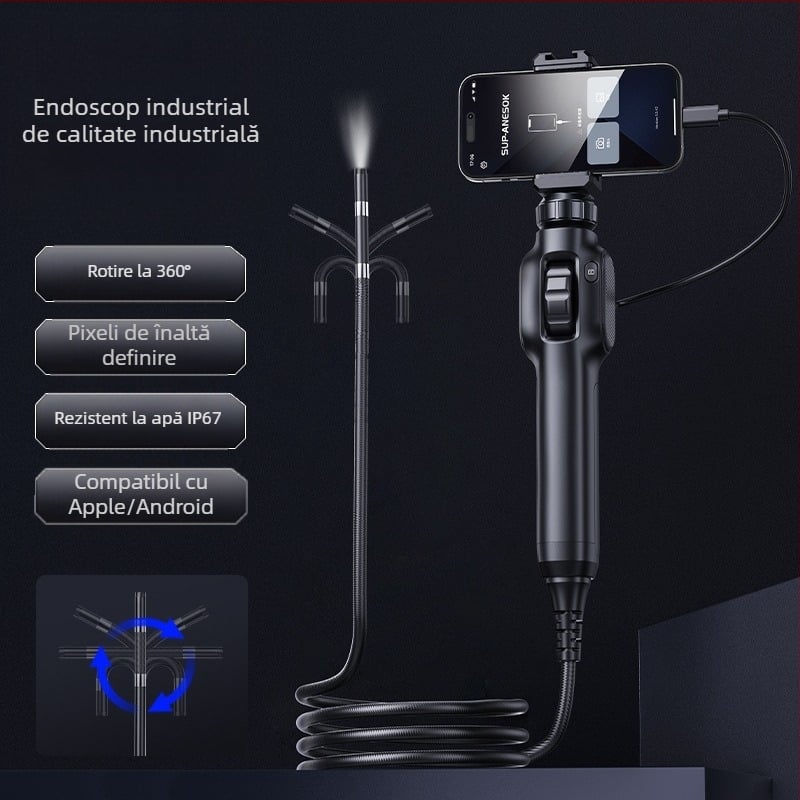 Borescop manual cu rotație de 360° pentru uz industrial, sondă 7,9 mm, lungime de lucru 1000 mm, IP67 rezistent la apă, 2 MP