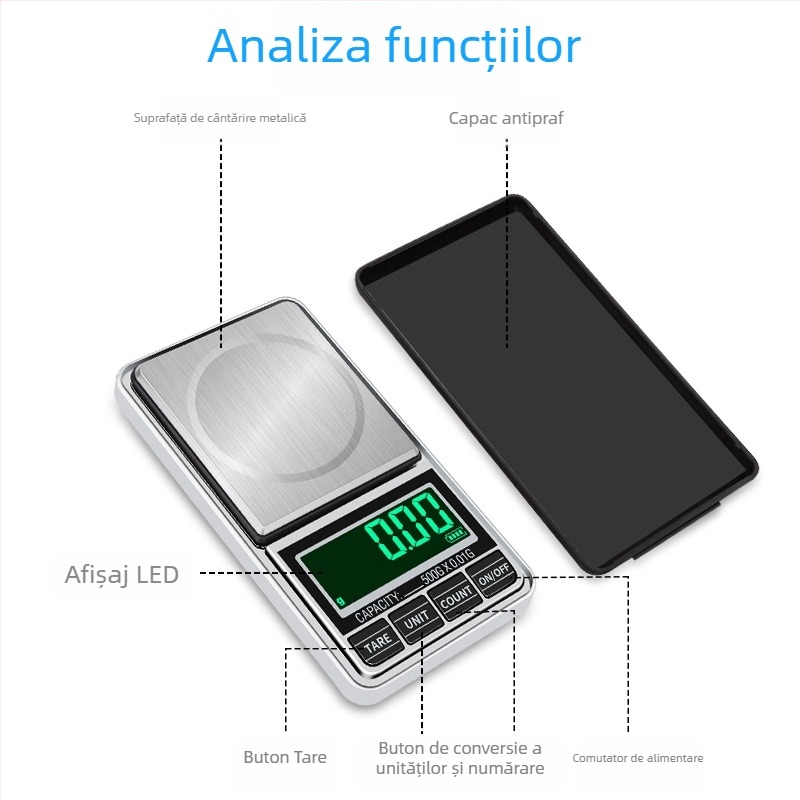 Cântar portabil pentru bijuterii din aur, alimentare USB, precizie 0,01 g, dimensiune de buzunar pentru uz casnic