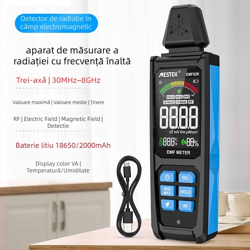 MESTEK EMF02R Detector de Câmp electromagnetic pentru radiații de înaltă frecvență, utilizare casnică, greutate 0,2 kg